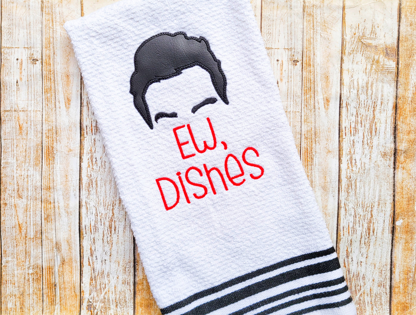 Embroidered Ew Dishes Kitchen Towel