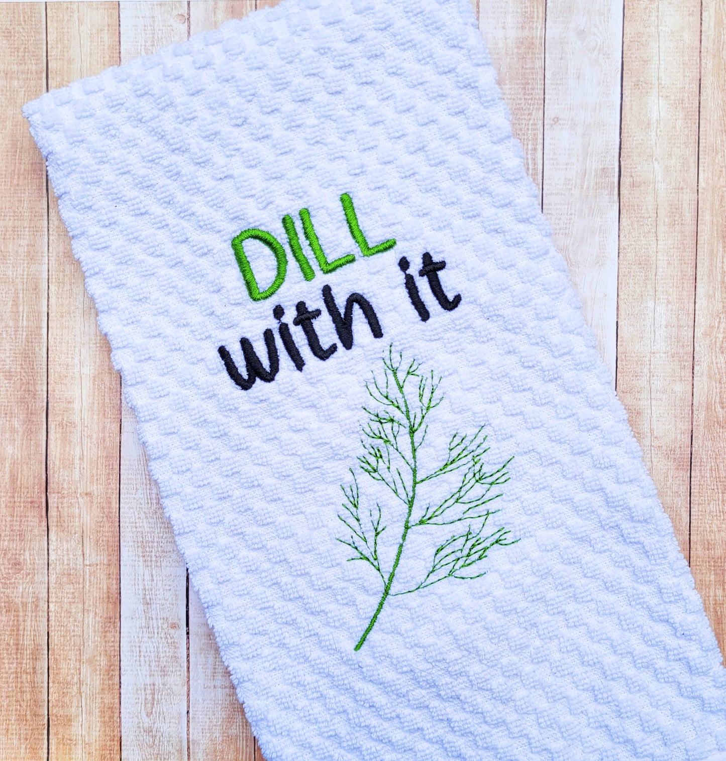 Embroidered Dill Kitchen Towel