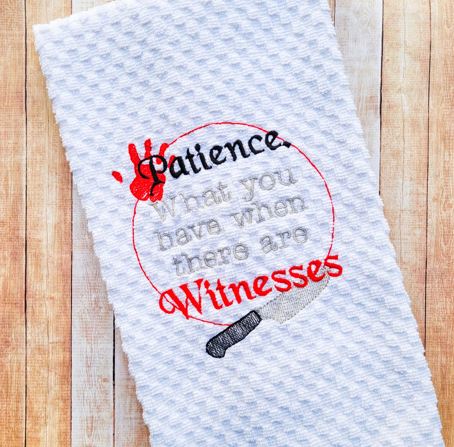 Embroidered Patience Kitchen Towel